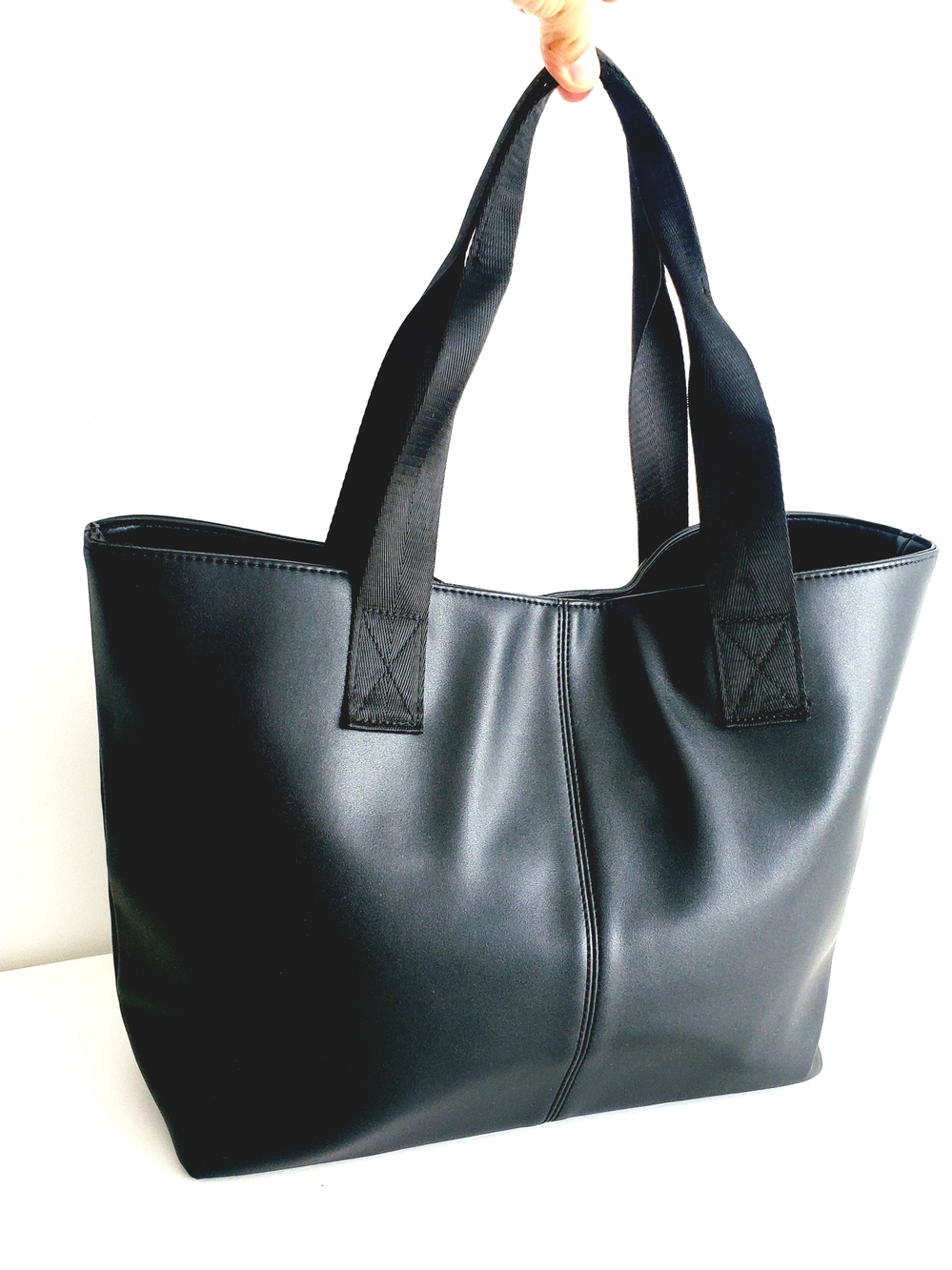 Joe Fresh Black Smooth Tote with Wide Webbed Handles